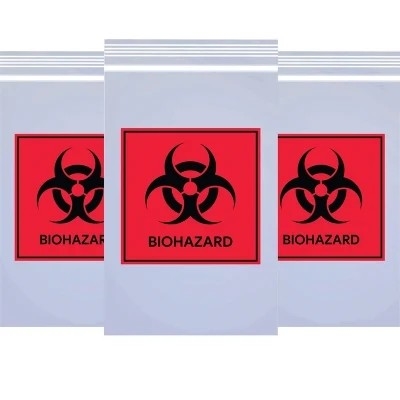 3 / Bolsos aptos para el autoclave médicos claros del Biohazard del LDPE de 4 capas para la colección de espécimen